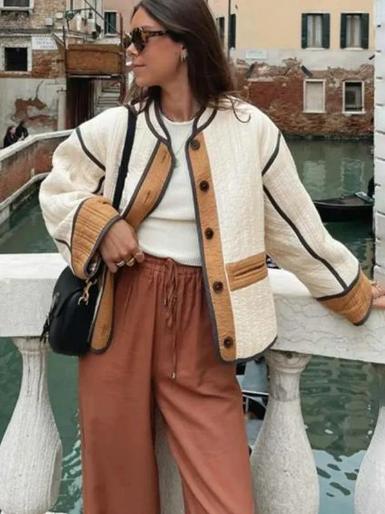 Quilted Contrast Cotton Casual Coat - Image 5