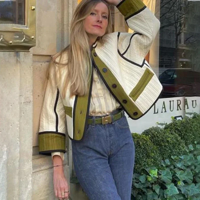 Quilted Contrast Cotton Casual Coat - Image 6