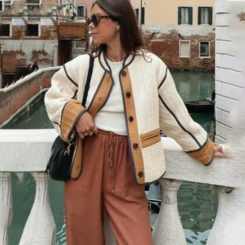 Quilted Contrast Cotton Casual Coat - Image 8