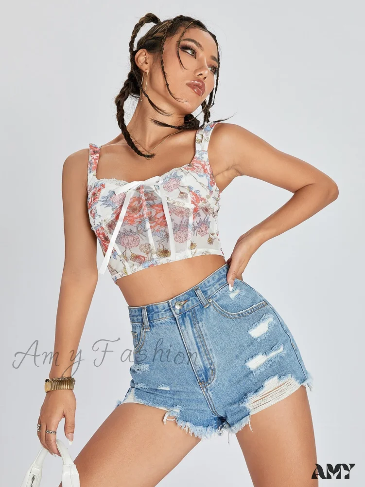 Amy Fashion - Raw Hem Distressed Denim Shorts - Image 5