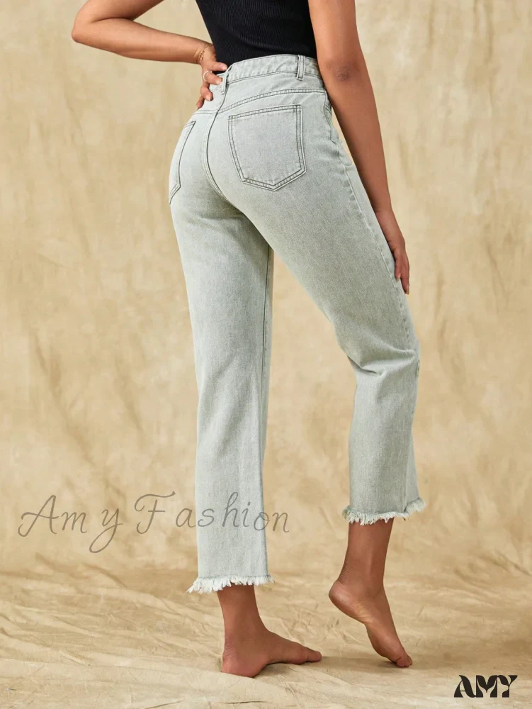 Amy Fashion - Raw Hem Straight Leg Jeans - Image 2