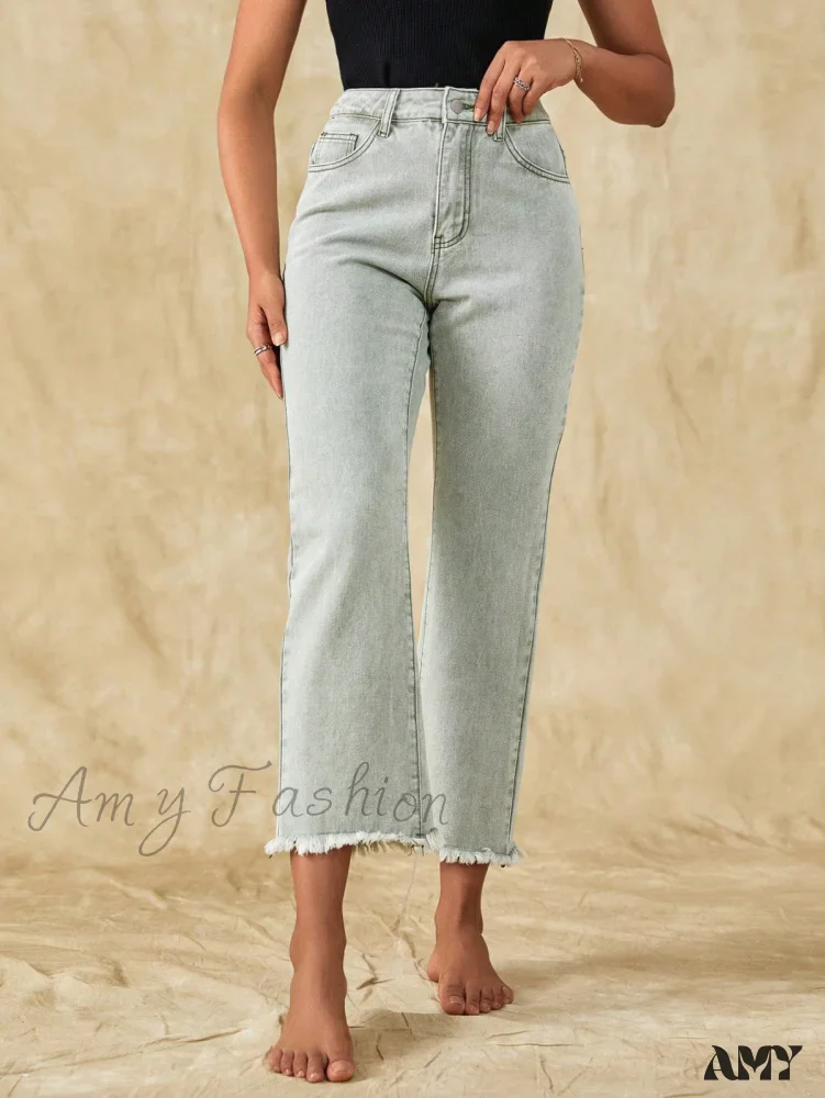 Amy Fashion - Raw Hem Straight Leg Jeans - Image 3