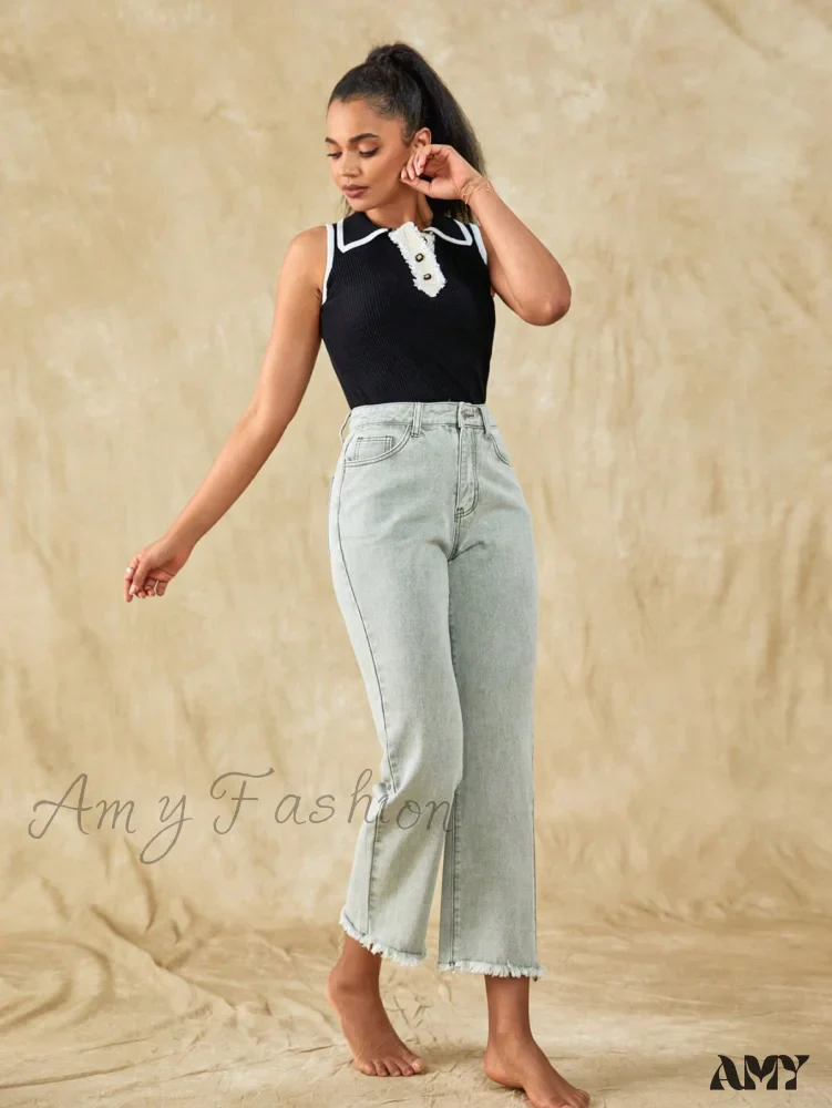 Amy Fashion - Raw Hem Straight Leg Jeans - Image 4