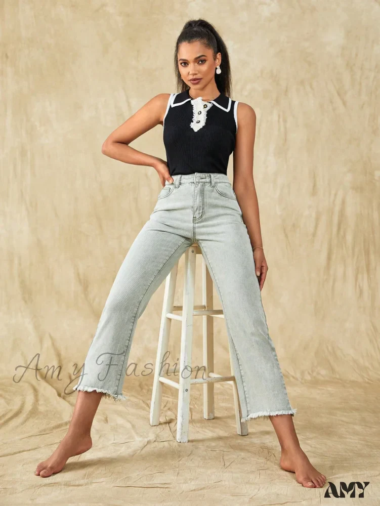 Amy Fashion - Raw Hem Straight Leg Jeans - Image 5