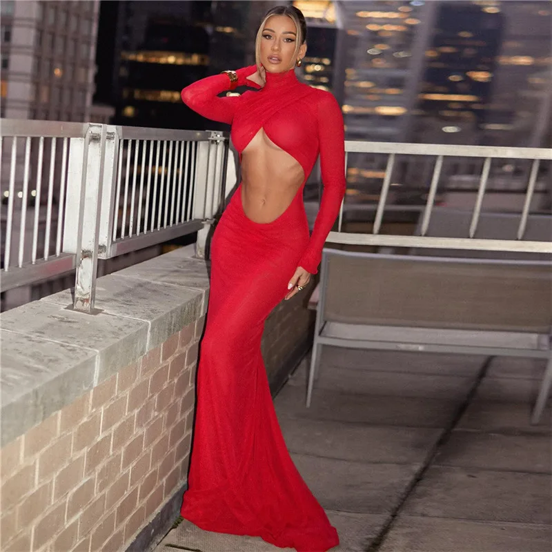 Red Ruched Cut Out Maxi Dress - Image 3