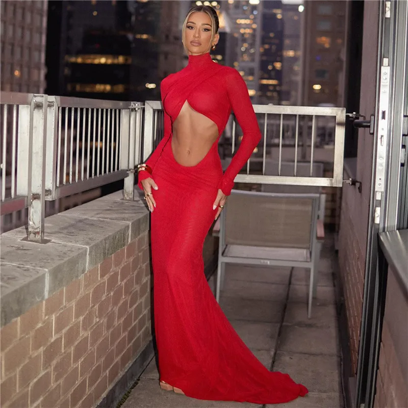 Red Ruched Cut Out Maxi Dress - Image 7