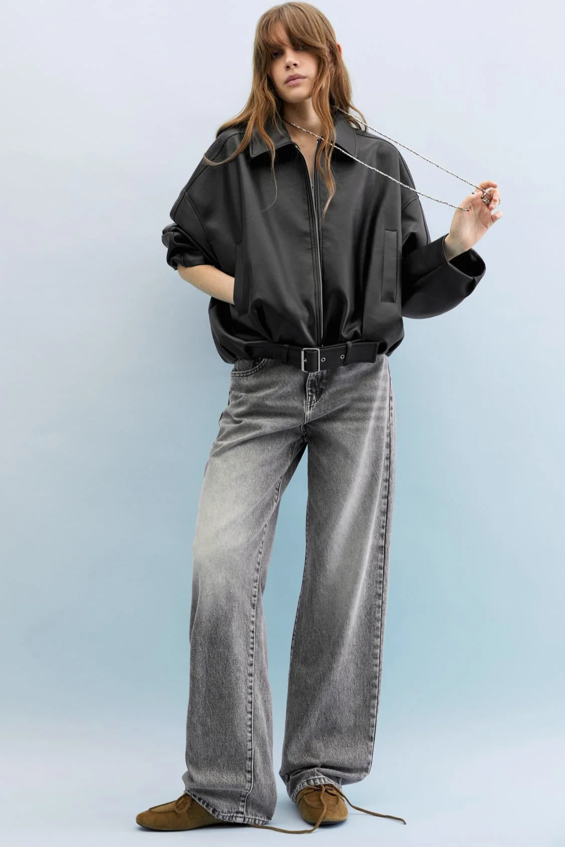 Retro Casual Faux Leather Bomber Jacket - Image 3