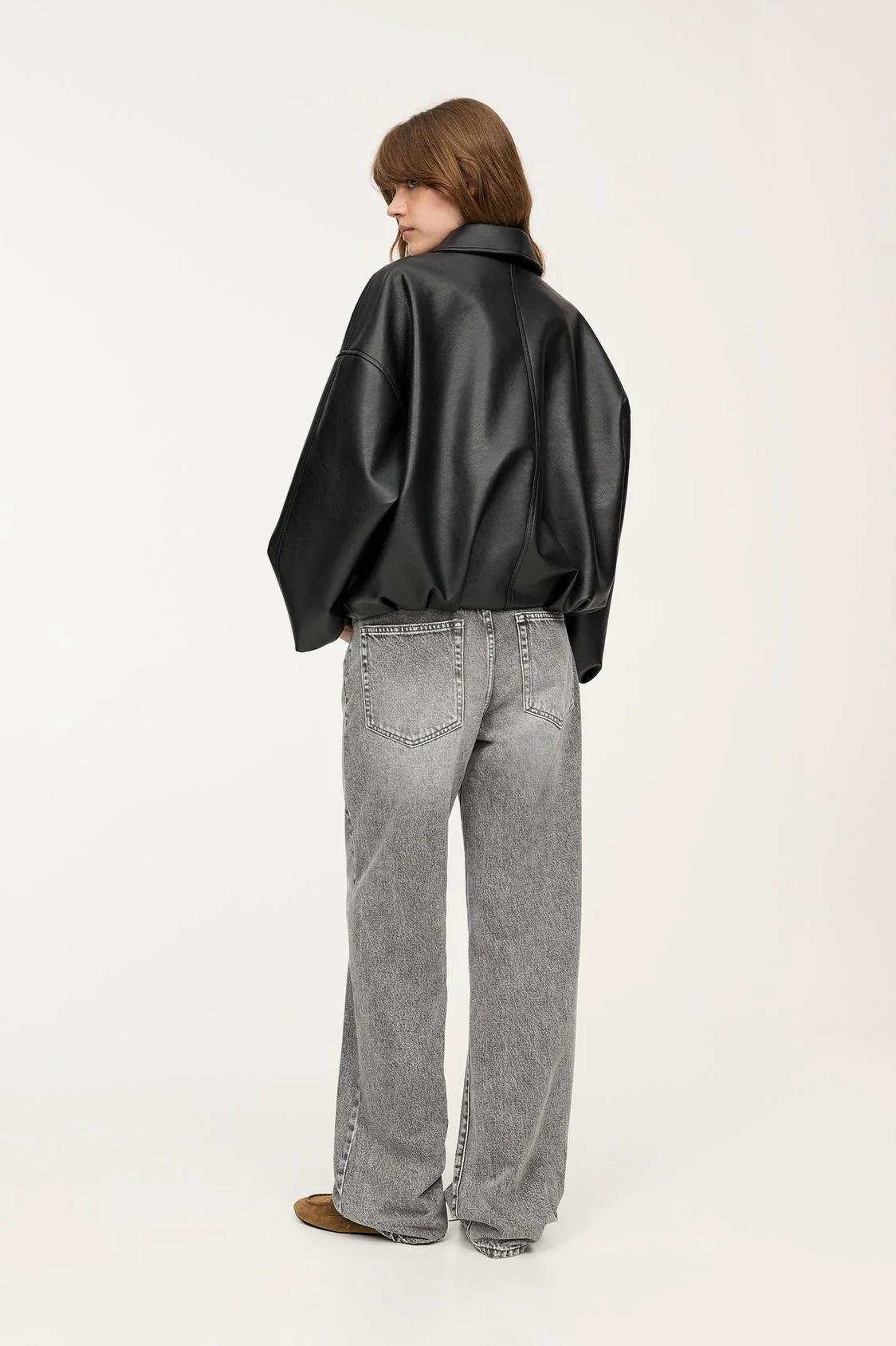 Retro Casual Faux Leather Bomber Jacket - Image 4