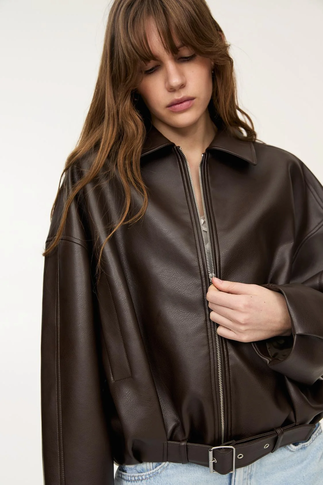 Retro Casual Faux Leather Bomber Jacket - Image 7