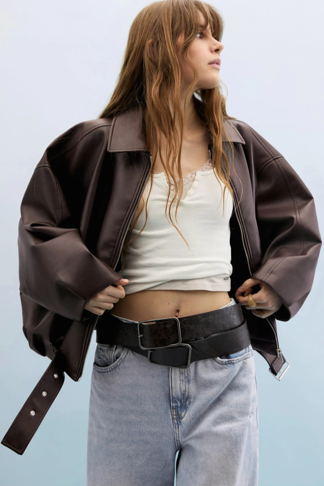 Retro Casual Faux Leather Bomber Jacket - Image 8