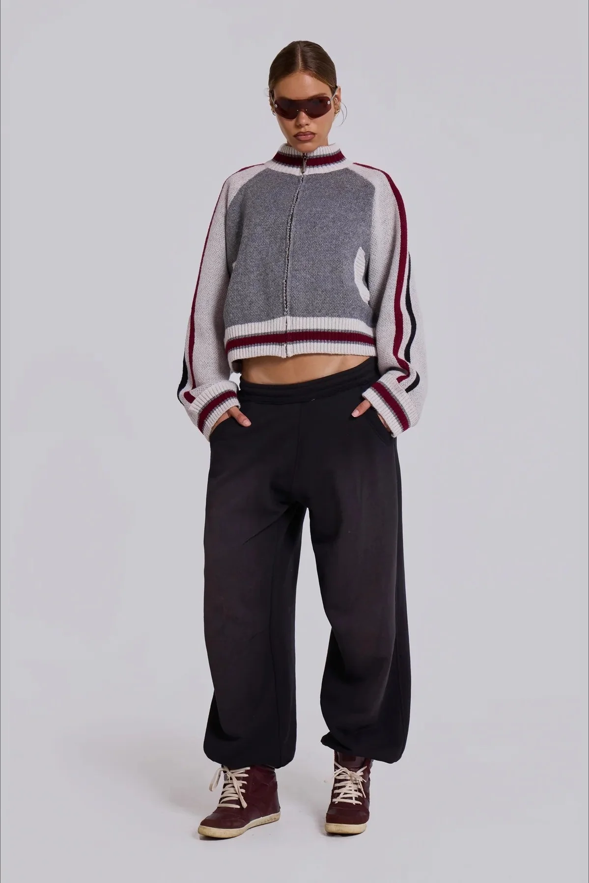 Retro Gothic Colorblock Zip-Up Knit Sweater - Image 6
