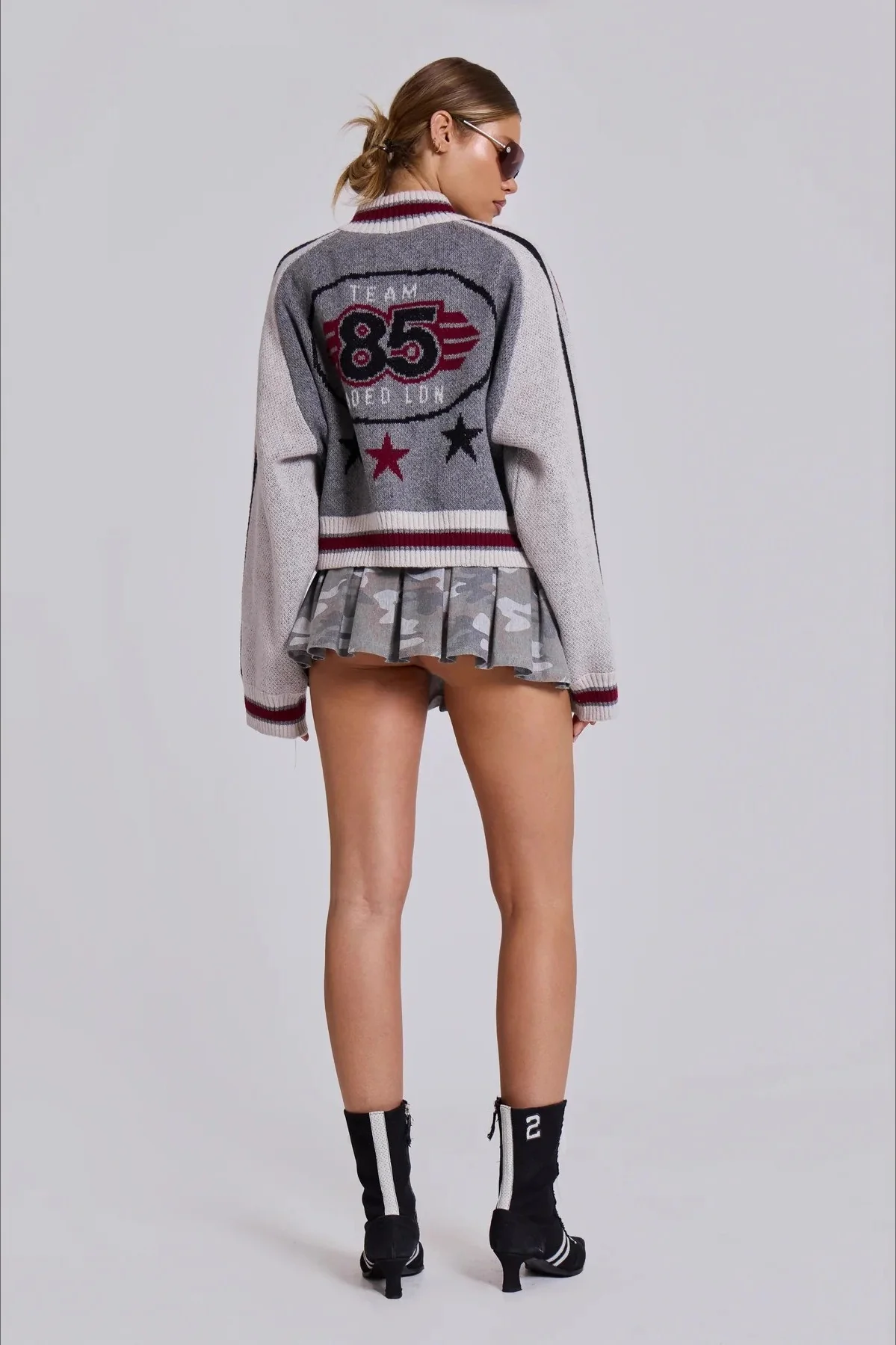 Retro Gothic Colorblock Zip-Up Knit Sweater - Image 7