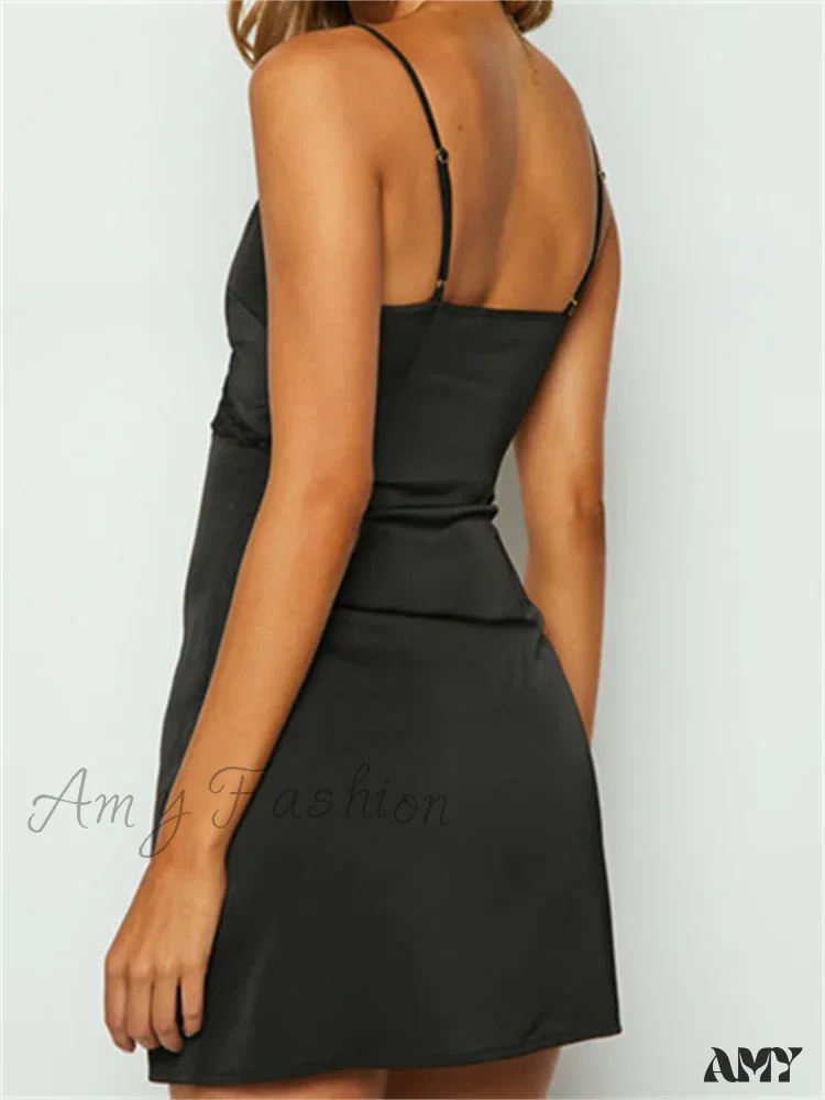 Amy Fashion - Retro Lace Patchwork V neck Sleeveless Strap Mini Dress - Image 3