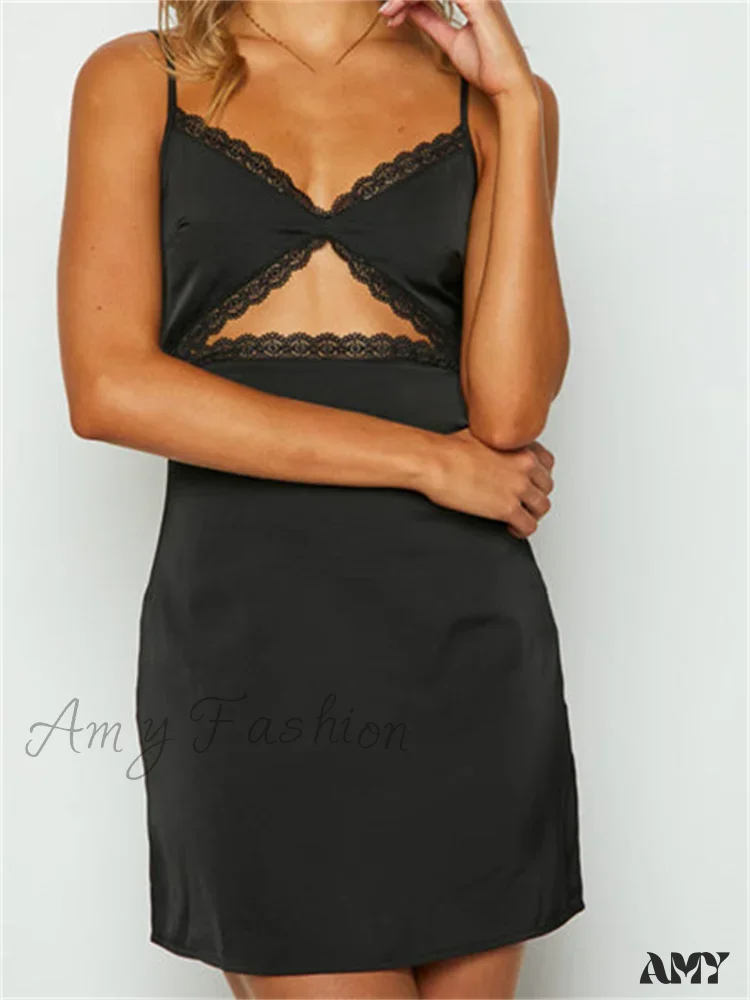 Amy Fashion - Retro Lace Patchwork V neck Sleeveless Strap Mini Dress - Image 4