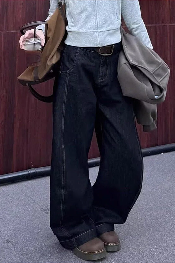 Retro Lazy Curved Leg Wide Leg Drop Crotch Jeans - Image 3