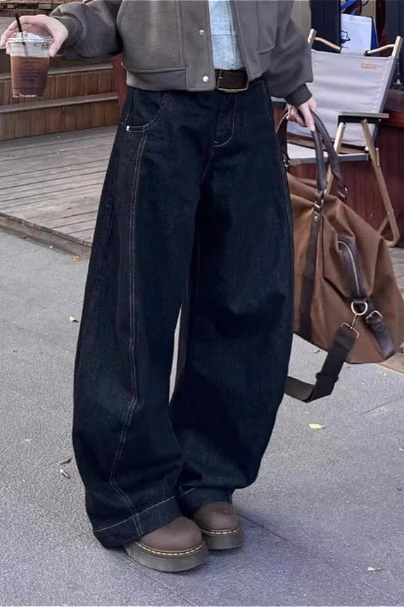 Retro Lazy Curved Leg Wide Leg Drop Crotch Jeans - Image 4