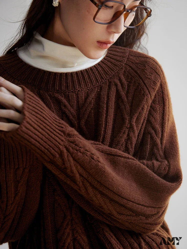 Retro Twisted Flower Full Sleeve Brown Casual Loose Sweater - Image 3