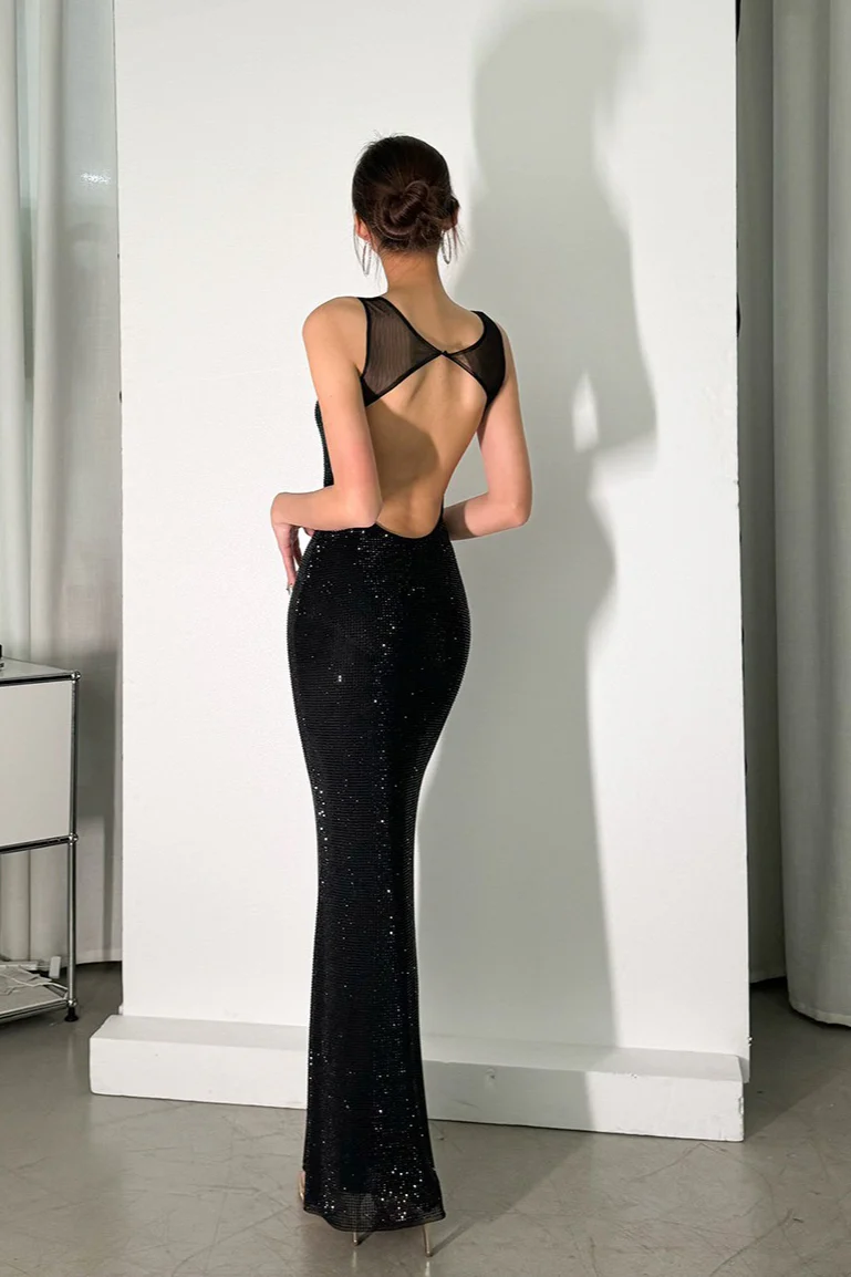 Rhinestone Cami Backless Bodycon Maxi Party Dress - Image 10