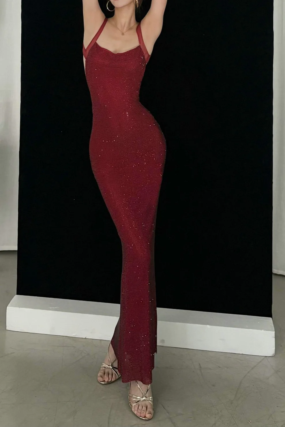 Rhinestone Cami Backless Bodycon Maxi Party Dress - Image 7