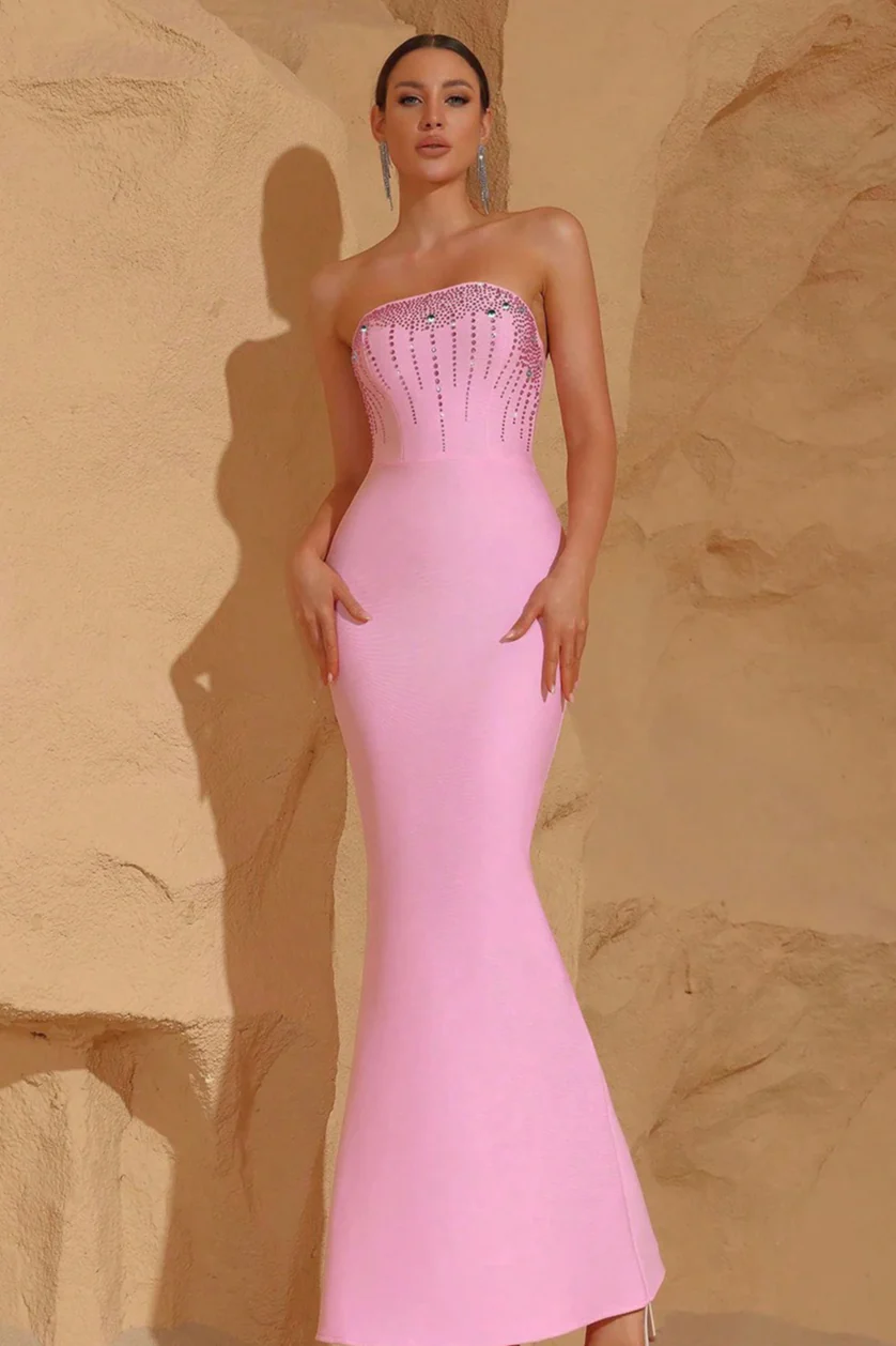 Rhinestone Strapless Bandage Fishtail Party Dress - Image 2