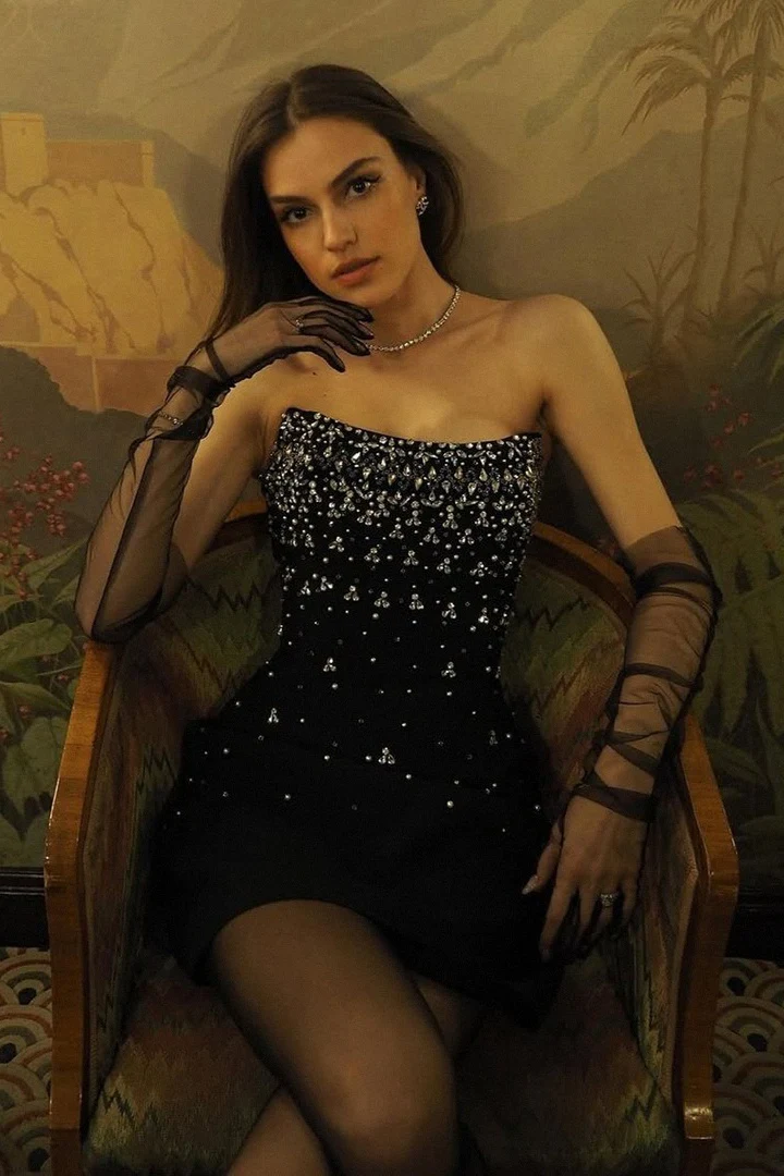 Rhinestone Strapless Bandage Ruched Party Dress - Image 2