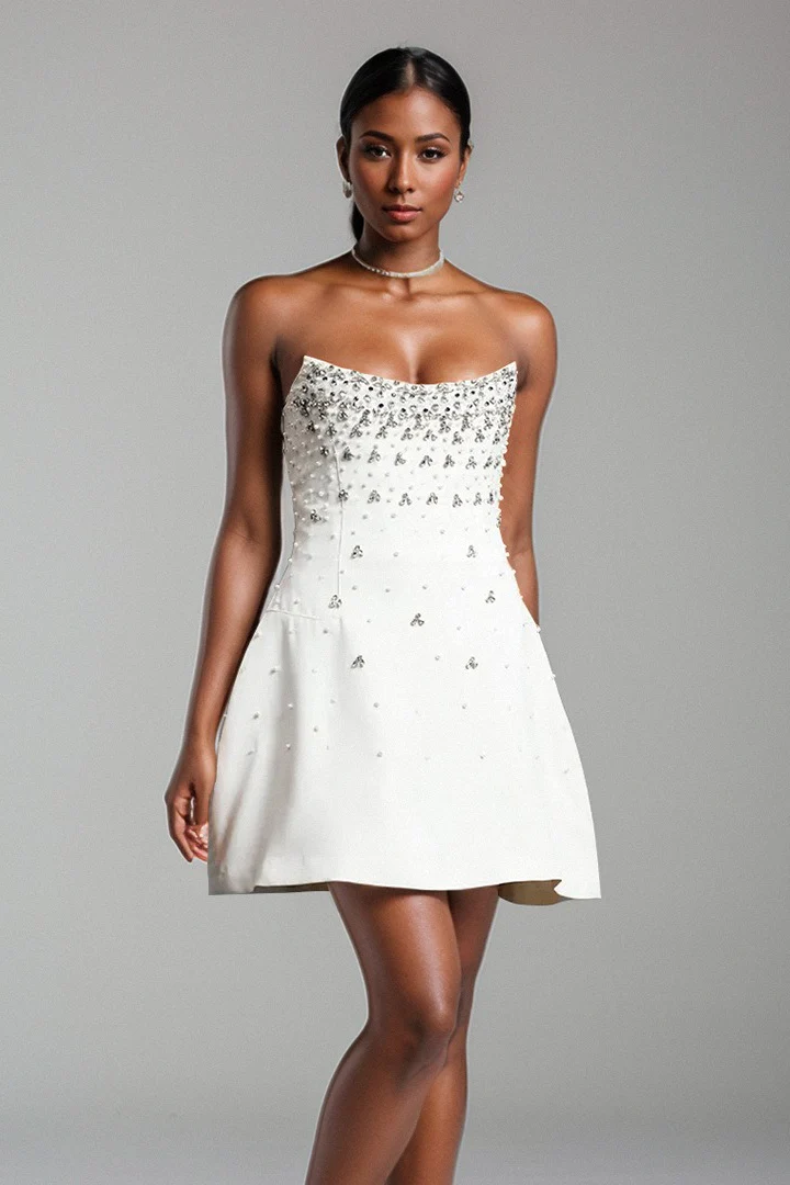 Rhinestone Strapless Bandage Ruched Party Dress - Image 8