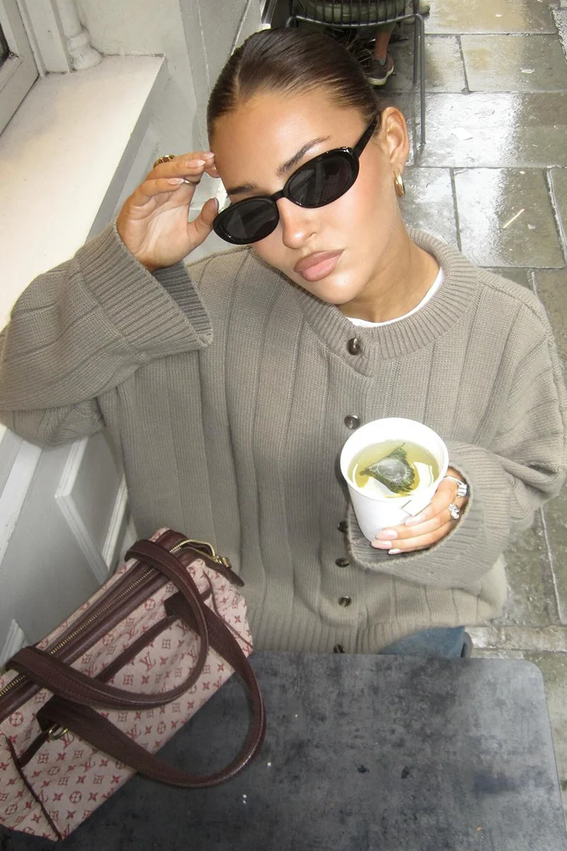 Ribbed Crew Neck Loose Cardigan - Image 2