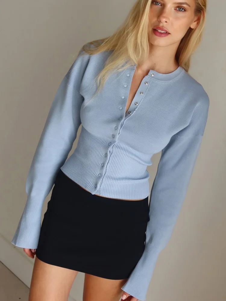 Ribbed Patchwork Slim Fit Knit Cardigan - Image 2