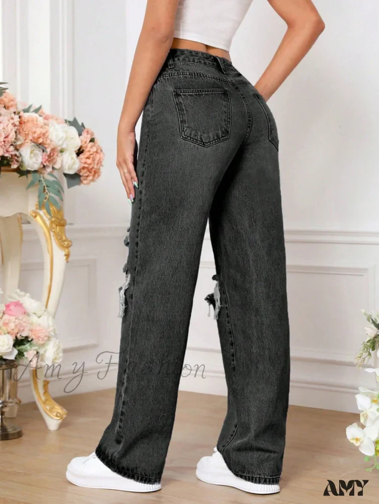 Amy Fashion - Ripped Straight Leg Jeans - Image 2