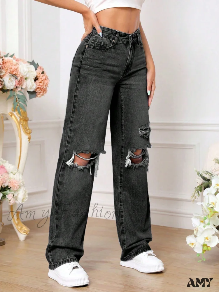 Amy Fashion - Ripped Straight Leg Jeans - Image 3