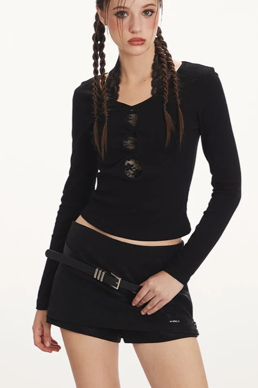 Romantic Lace Halter V-Neck Cutout Long Sleeve Base Layer - Image 2