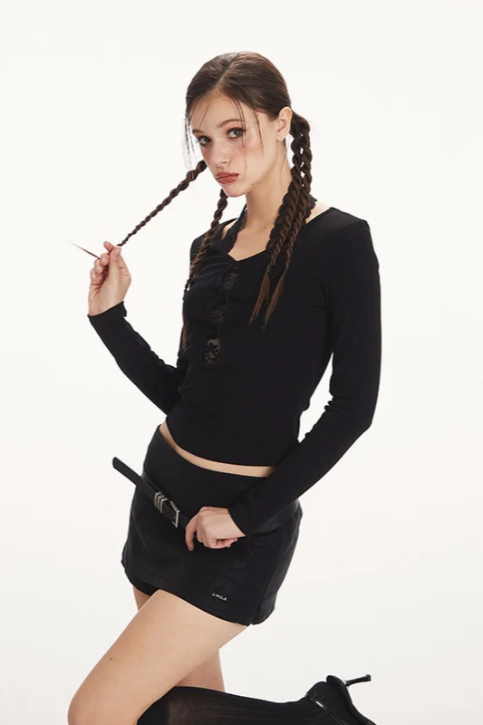 Romantic Lace Halter V-Neck Cutout Long Sleeve Base Layer - Image 3