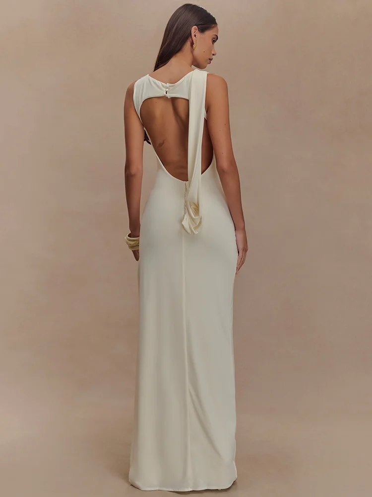 Ruched O Neck Split Maxi Bodycon Dress - Image 3