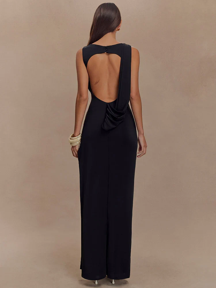 Ruched O Neck Split Maxi Bodycon Dress - Image 5