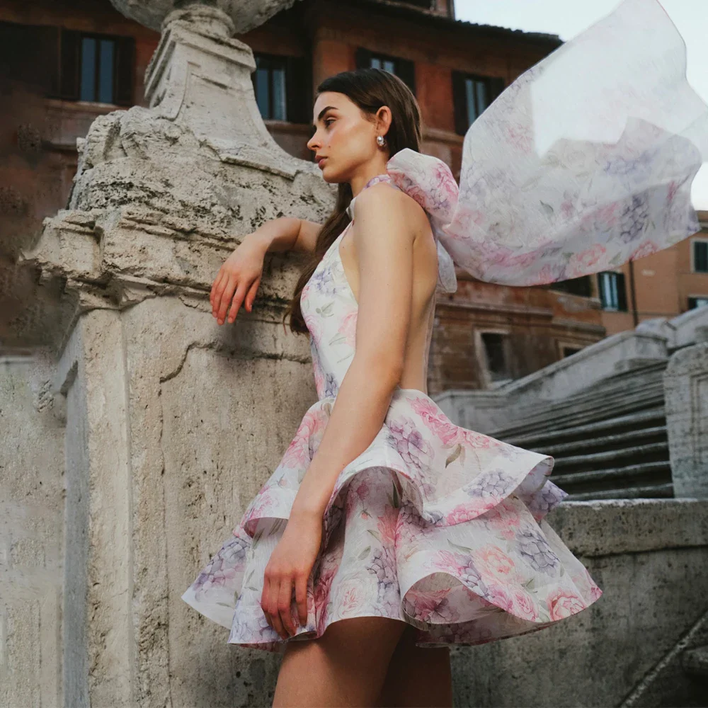 Ruffle Bow Layered Floral Mini Dress - Image 5