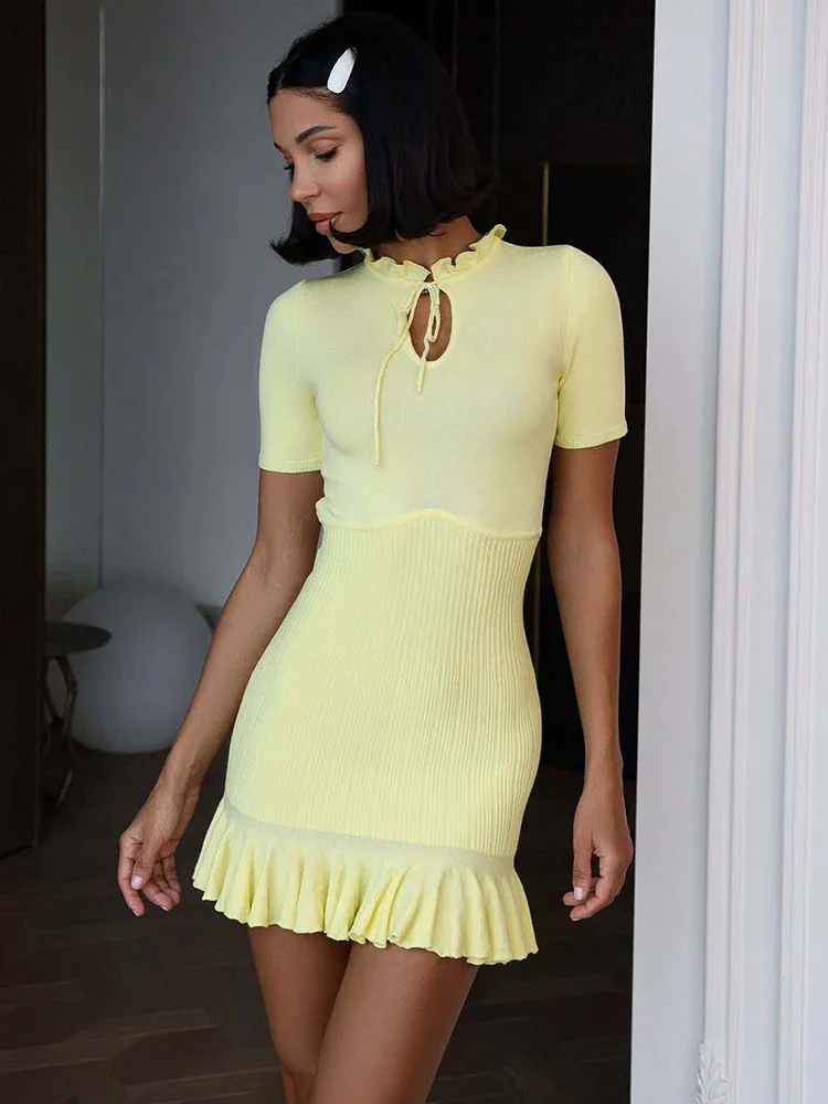 Ruffle Hollow Ribbed Pullover Bodycon Dress - Image 6
