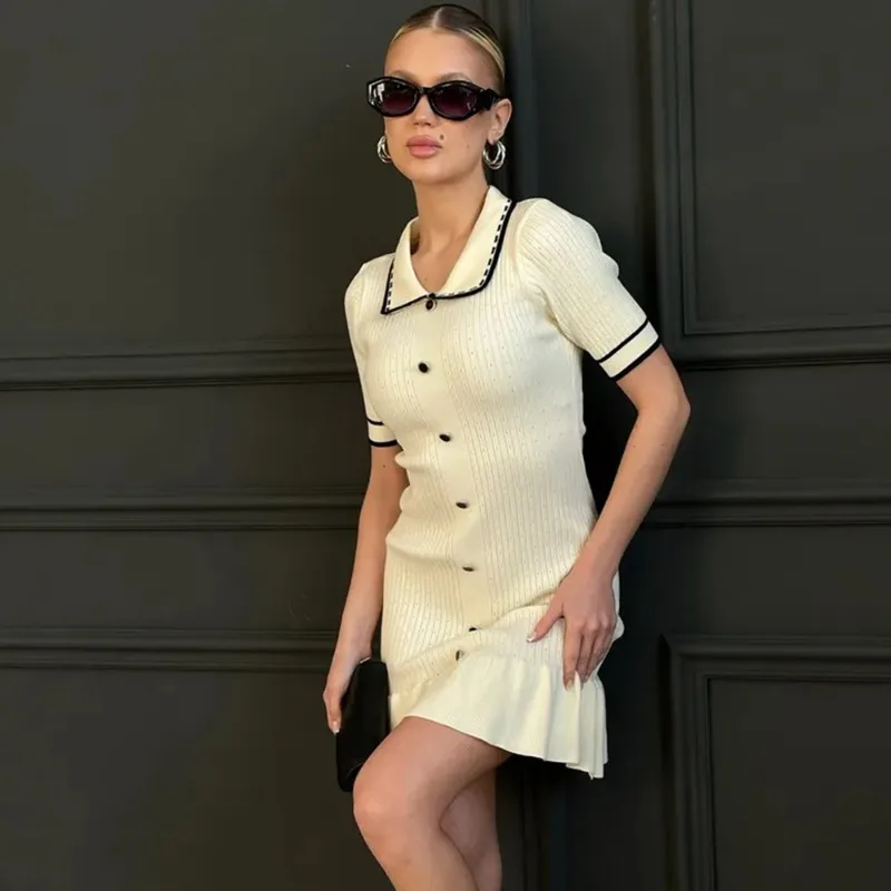Ruffle Lapel Single Breasted Mini Dress - Image 3