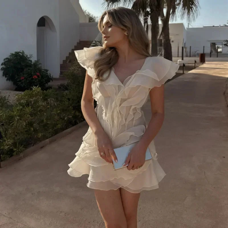 Ruffle Layered Boat Neck Mini Dress - Image 2