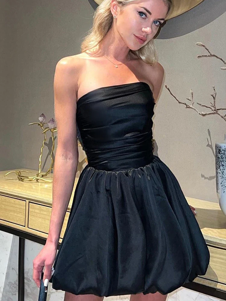 Ruffle Slash Neck Strapless Mini Dress - Image 4