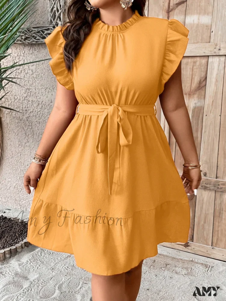 Amy Fashion - Ruffle Trim Belted Dress - Image 11