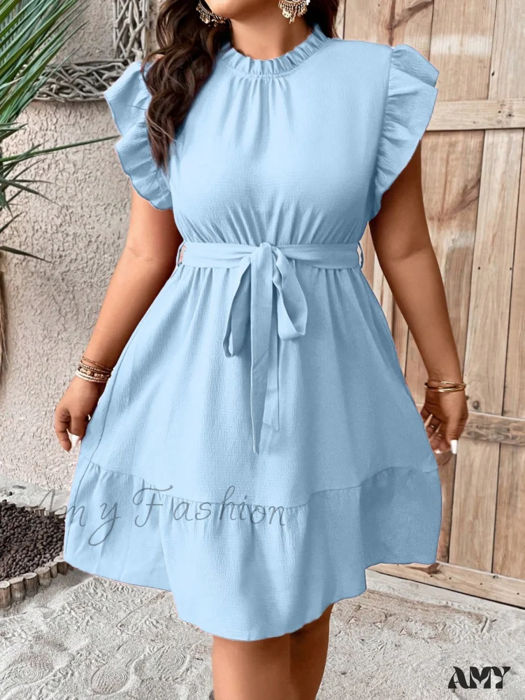 Amy Fashion - Ruffle Trim Belted Dress - Image 12