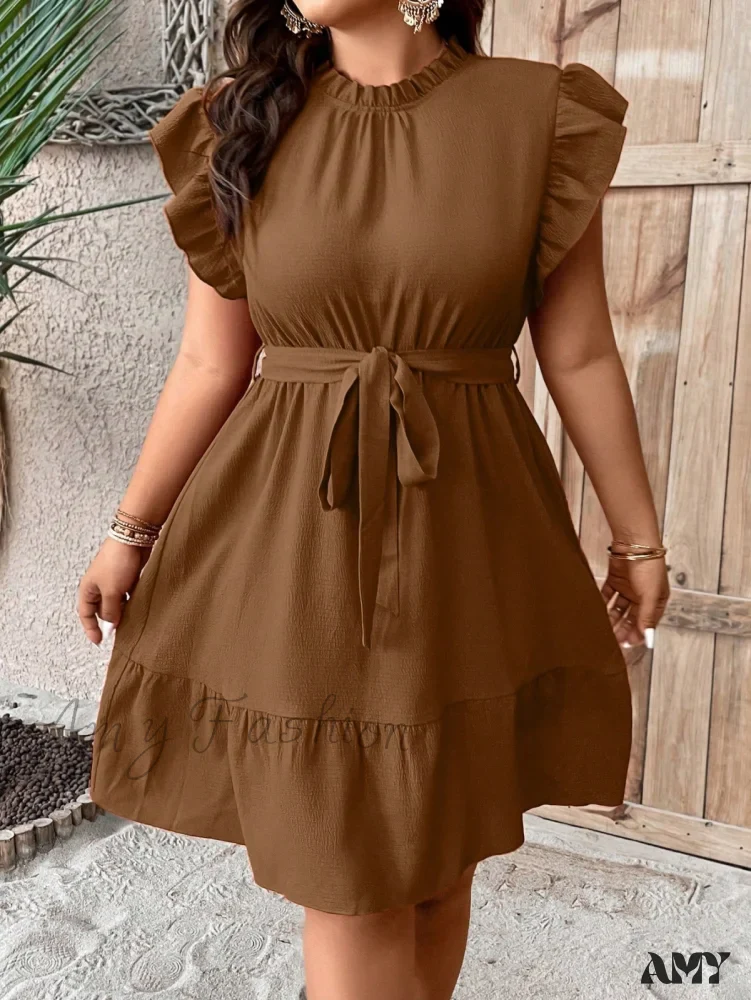 Amy Fashion - Ruffle Trim Belted Dress - Image 16