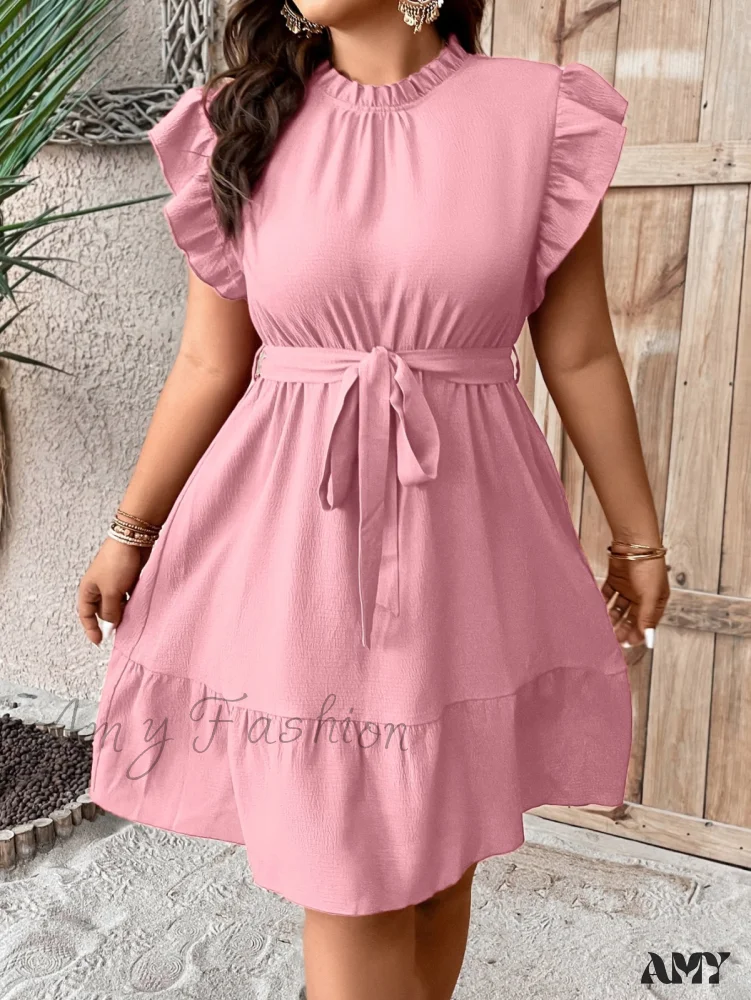 Amy Fashion - Ruffle Trim Belted Dress - Image 9