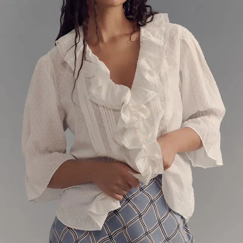 Ruffle Trim Swiss Dot Blouse - Image 3