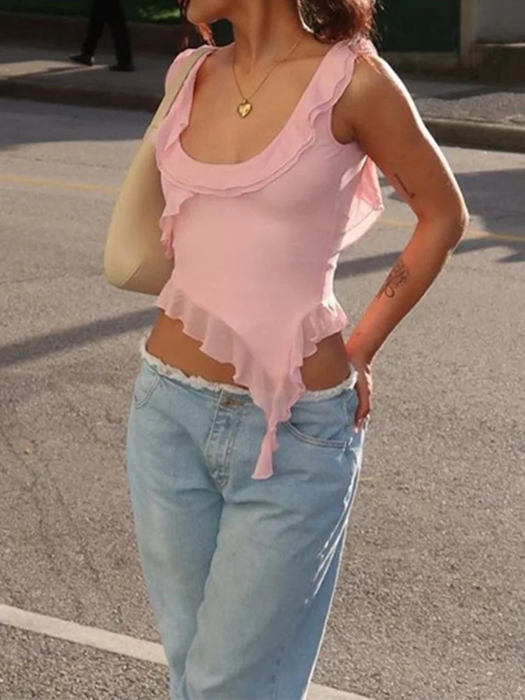 Ruffled Backless O-Neck Crop Top - Image 2