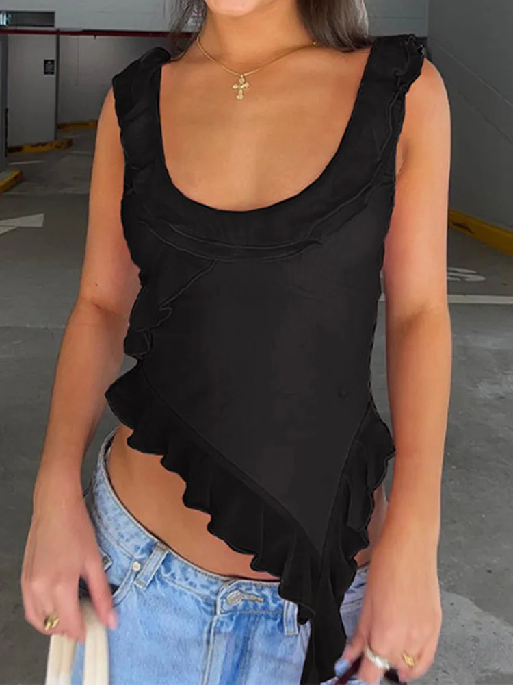 Ruffled Backless O-Neck Crop Top - Image 3