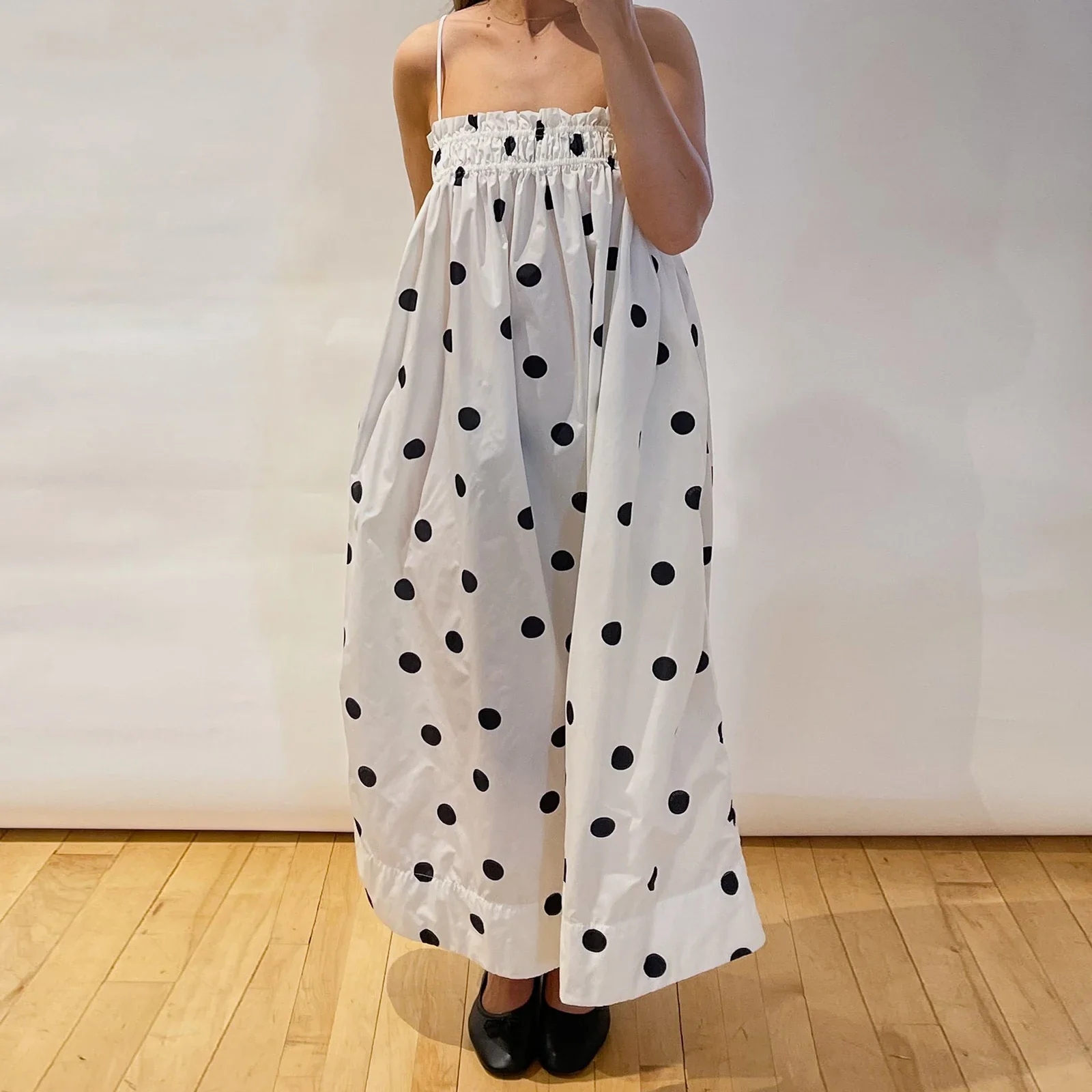 Ruffled Dot Print A-Line Vacation Dress