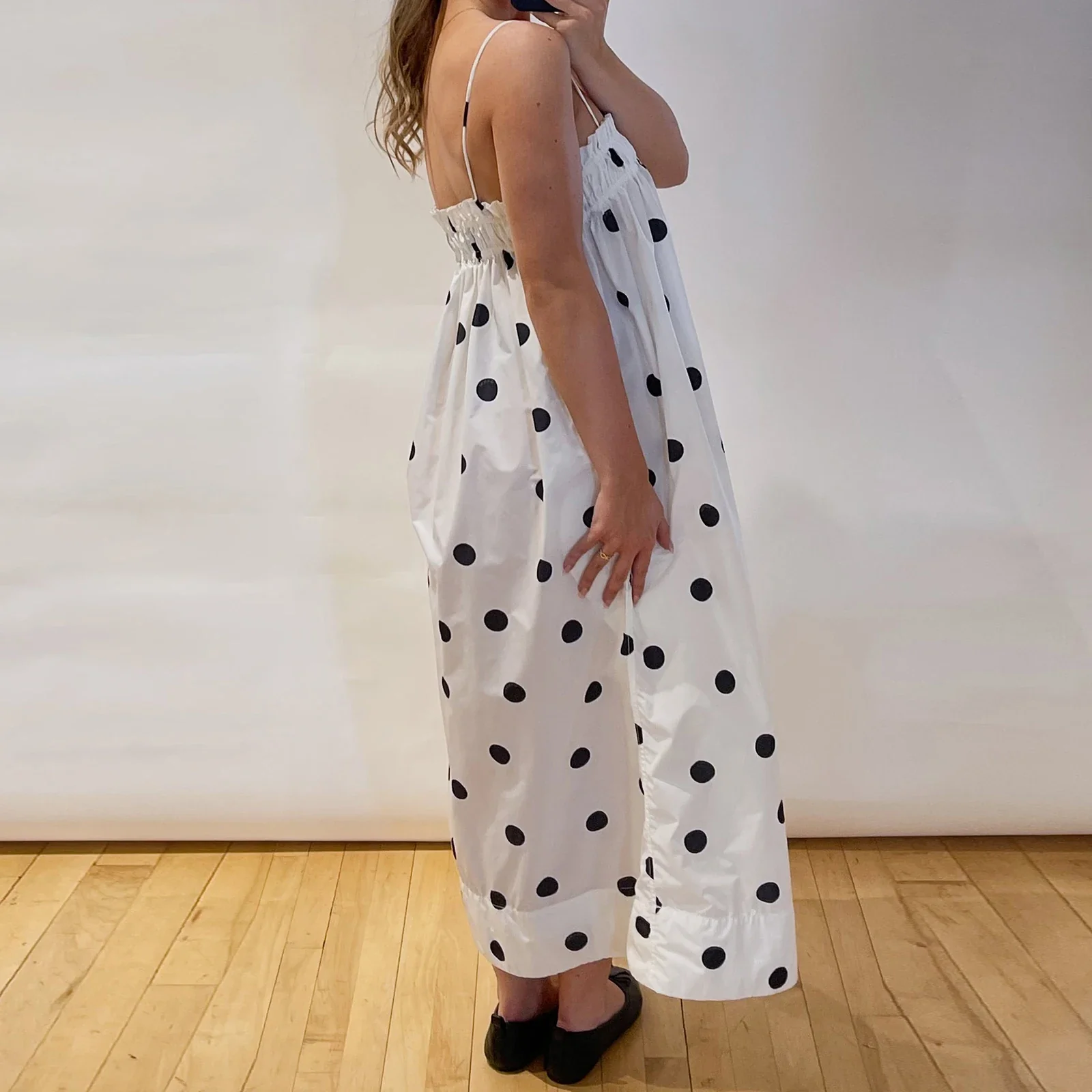 Ruffled Dot Print A-Line Vacation Dress - Image 2