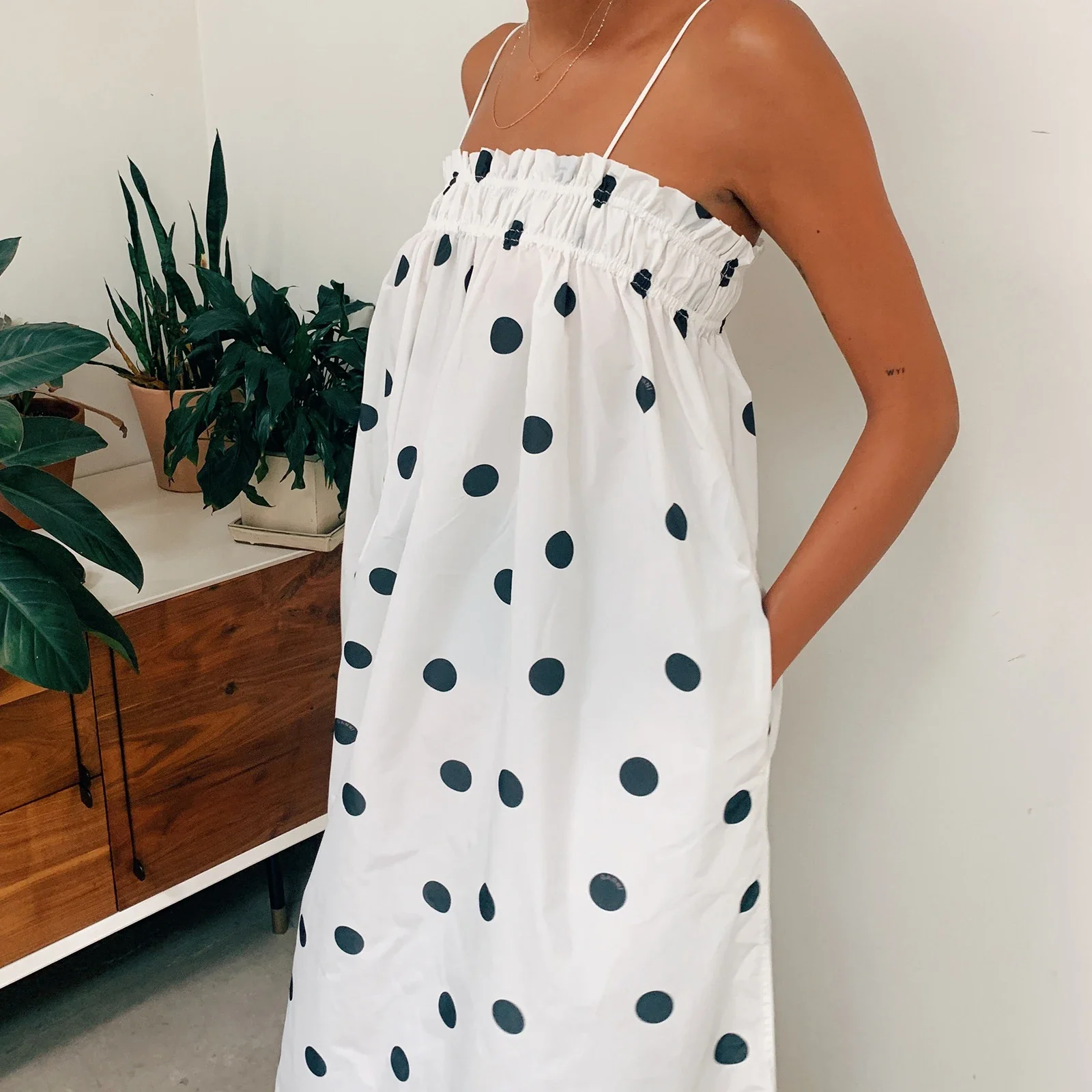 Ruffled Dot Print A-Line Vacation Dress - Image 4
