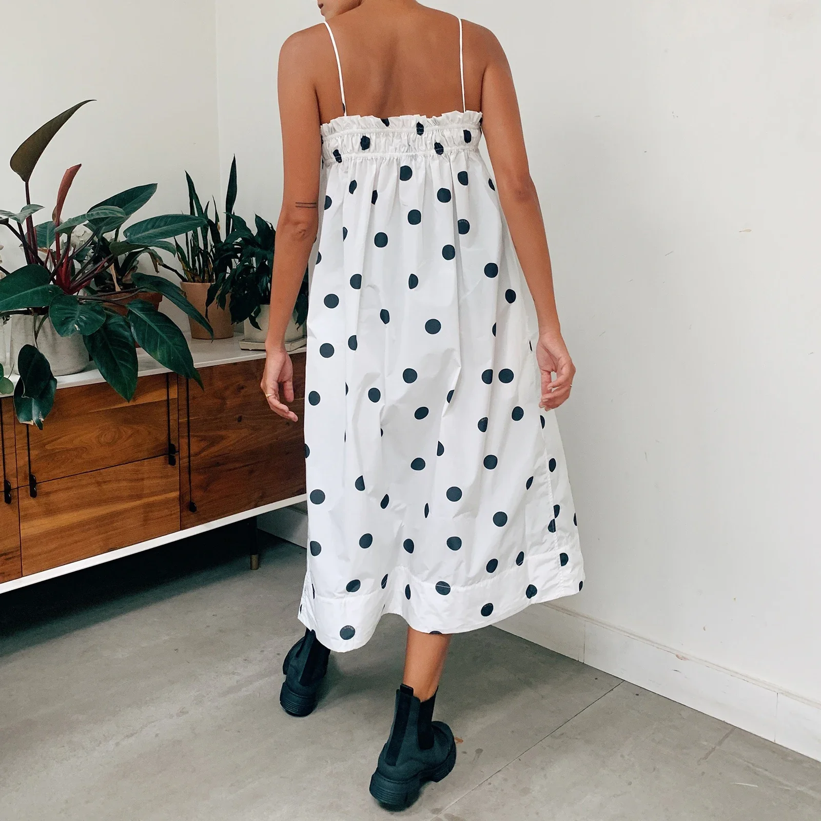 Ruffled Dot Print A-Line Vacation Dress - Image 5